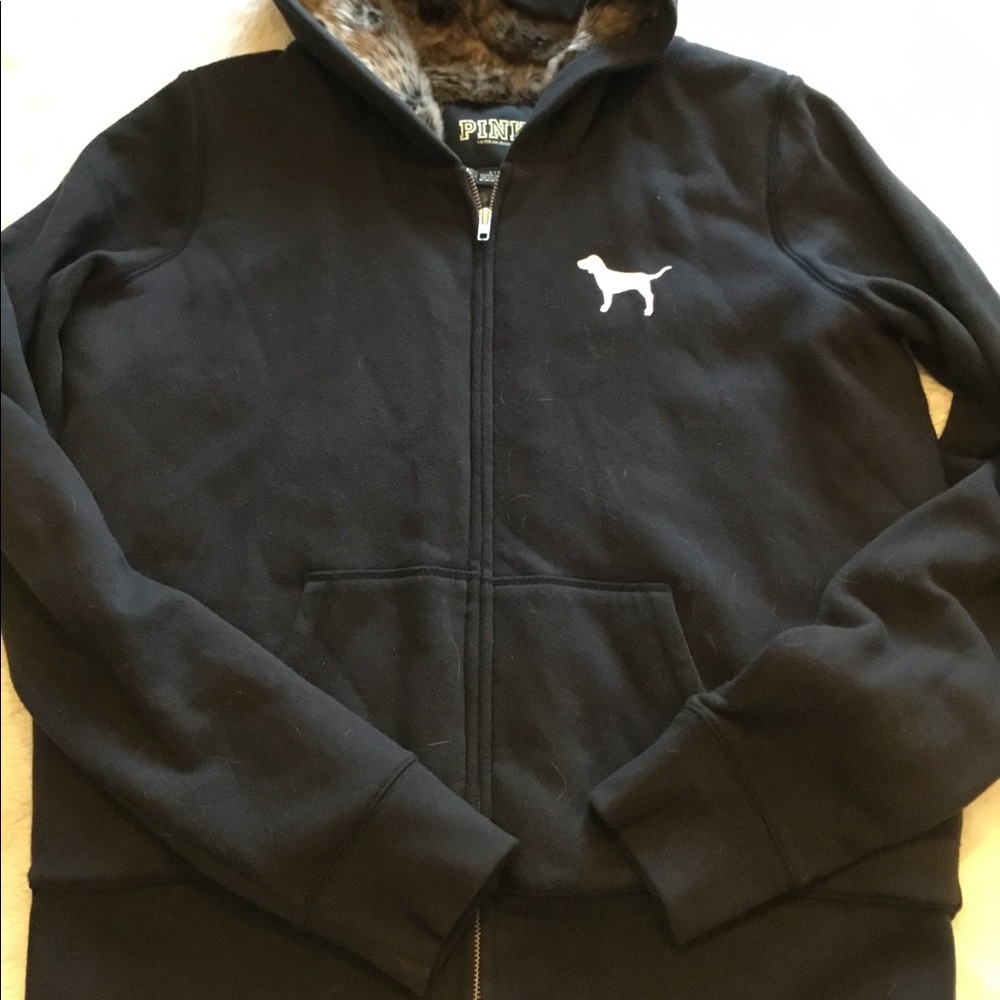 PINK fur lined sweatshirt LG